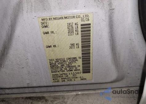 2016 Nissan Altima 2.5 Sl from USA, damaged, VIN 1N4AL3AP9GC151507